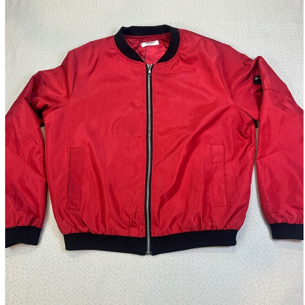 Zeagoo Bomber Jacket Womens Size M Red Polyester Full Zip Lightweight Streetwear